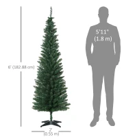 HOMCOM 6’ PVC Unlit Slim Artificial Pencil Christmas Tree Holiday Décor(m-3)