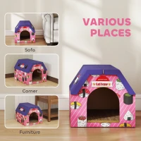 PawHut Cat Scratcher House, 2-in-1 Cardboard Cat Scratching Pad with Door, 4 Paw-Shaped Vents and Grass for Indoor, Pink(m-7)