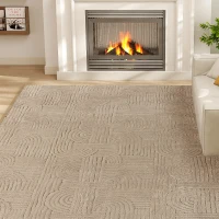 HOMCOM 5x7 Area Rug, Luxurious Faux Fur Rug, Non-Slip Floor Carpet for Living Room, Bedroom, Dining Room, Tan(m-10)