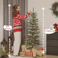 HOMCOM 5 ft Artificial Fir Pencil Christmas Tree, Hinged Xmas Tree with 316 Branch Tips and Metal Stand, Easy Assembly, Green(m-3)