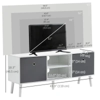 HOMCOM Modern TV Stand Cabinet with Foldable Drawers and Shelves for Living Room, Bedroom, White(m-3)