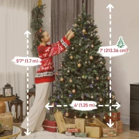 HOMCOM 7 ft Frosted Prelit Christmas Tree, Full Spruce Xmas Tree with Dual Colour LED Light, Hinged Xmas Tree, Easy Assembly(m-3)