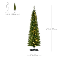 HOMCOM 6' Pre Lit Artificial Pencil Christmas Trees, Xmas Tree with Realistic Branches and Warm White LED Lights, Green(m-3)
