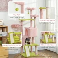 PawHut Flower Cat Tree with Sisal Scratching Posts, Multi-Level Cat Tower, Pink(m-7)