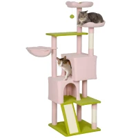 PawHut Flower Cat Tree with Sisal Scratching Posts, Multi-Level Cat Tower, Pink(m-11)