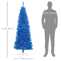 HOMCOM 6FT Pencil Christmas Tree, Artificial Christmas Tree with Automatic Open for Home Party, Blue(m-3)