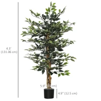 HOMCOM 4.3FT Artificial Ficus Tree, Fake Tree with Leaves, Faux Plant in Nursery Pot for Indoor Decoration(m-3)