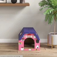 PawHut Cat Scratcher House, 2-in-1 Cardboard Cat Scratching Pad with Door, 4 Paw-Shaped Vents and Grass for Indoor, Pink(m-9)