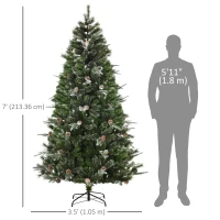 HOMCOM HOMCM 7FT Artificial Christmas Snow Pine Tree Holiday Home Xmas Decoration with Automatic Open, Pinecone, Green(m-3)