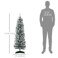 HOMCOM 5ft Tall Pencil Artificial Christmas Tree, Holiday Décor with Snow Flocked Branches, Green(m-3)