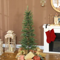HOMCOM 5 ft Artificial Fir Pencil Christmas Tree, Hinged Xmas Tree with 316 Branch Tips and Metal Stand, Easy Assembly, Green(m-8)