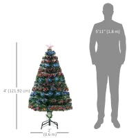 HOMCOM 4ft Prelit Artificial Optical Xmas Tree Spruce Hinged Full Tree(m-3)