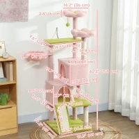 PawHut Flower Cat Tree with Sisal Scratching Posts, Multi-Level Cat Tower, Pink(m-3)