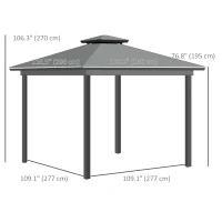 Outsunny 10' x 10' 2-Tier Outdoor Gazebo Canopy Tent with Zippered Mesh Sidewalls, Aluminum Frame for Patio, Backyard Light Grey(m-3)