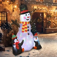Outsunny 6FT Christmas Inflatables Snowman & Penguins with LED Lights and Flashing Projector Light, Blow Up Inflatable Decoration(m-9)