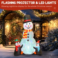 Outsunny 6FT Christmas Inflatables Snowman & Penguins with LED Lights and Flashing Projector Light, Blow Up Inflatable Decoration(m-4)