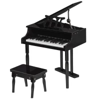 HOMCOM Modern Kids Piano, 30 Keys, Set of 2, Mini Toy for Child, Grand Piano with Music Stand and Bench, Ideal Gift, Black(m-2)