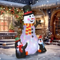 Outsunny 6FT Christmas Inflatables Snowman & Penguins with LED Lights and Flashing Projector Light, Blow Up Inflatable Decoration(m-8)