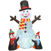 Outsunny 6FT Christmas Inflatables Snowman & Penguins with LED Lights and Flashing Projector Light, Blow Up Inflatable Decoration(m-11)