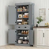 HOMCOM 72" Kitchen Cabinet, Pantry Storage Cabinet with 4 Doors and 2 Adjustable Shelves, Large Central Drawer, Gray(m-2)