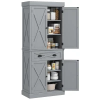 HOMCOM 72" Kitchen Cabinet, Pantry Storage Cabinet with 4 Doors and 2 Adjustable Shelves, Large Central Drawer, Gray(m-11)
