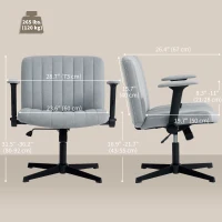 HOMCOM Criss Cross Chair with Flip-up Armrests, Wide Office Chair with Adjustable Height, Tilting, No Wheels, Grey(m-3)