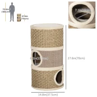 PawHut Cat Condo 3 Story Three Holes with Sisal Seaweed Scratching Cover Surface, Cat Tower for Indoor Cats, 15" x 28", Khaki and Brown(m-3)