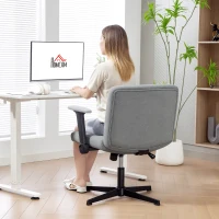 HOMCOM Criss Cross Chair with Flip-up Armrests, Wide Office Chair with Adjustable Height, Tilting, No Wheels, Grey(m-10)