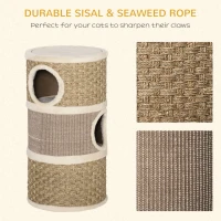 PawHut Cat Condo 3 Story Three Holes with Sisal Seaweed Scratching Cover Surface, Cat Tower for Indoor Cats, 15" x 28", Khaki and Brown(m-6)
