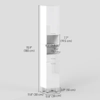 kleankin 71" Tall Bathroom Storage Cabinet, Narrow Linen Tower with Drawer, Open Shelves, 2 Doors Cabinets and Adjustable Shelves, High Gloss White(m-3)