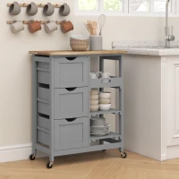 HOMCOM Rolling Kitchen Cart, Kitchen Island with Wood Top, Shelves & Drawers for Dining Area, Gray(m-8)