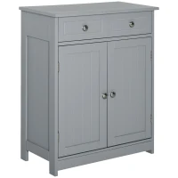 kleankin Freestanding Bathroom Floor Cabinet, Organizer Floor Tower with 2 Door, 2 Drawers, Adjustable Shelf, Grey(m-2)