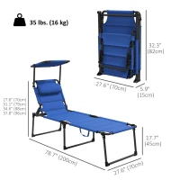 Outsunny Folding Chaise Lounge with Adjustable Sunroof, Outdoor Quick Dry Padded Tanning Chairs with Headrest, Reclining Back Outdoor Lounge Chair, for Beach, Yard, Patio, Blue(m-3)