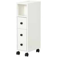 kleankin Slim Bathroom Cabinet with Wheels, Narrow Bathroom Storage Cabinet with Door, Drawer and 2 Open Compartments, White(m-2)
