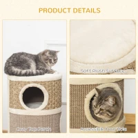 PawHut Cat Condo 3 Story Three Holes with Sisal Seaweed Scratching Cover Surface, Cat Tower for Indoor Cats, 15" x 28", Khaki and Brown(m-5)