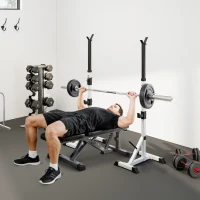 Soozier Pair of Adjustable Squat Rack Standard 53.5"-69.25" Barbell Rack Stand 440lbs Capacity, 2" Steel Heavy Duty Bench Press Rack, Support 3 Sets Barbells Storage(m-9)