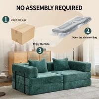 Convertible Sofa Bed Floor Sofa with Fixed-Shape Frame, Chenille Fabric Compressed Sofa for Living Room, 79" L x 39.5" W x 25" H, Dark Green(m-8)