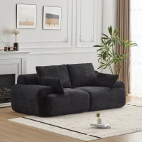 Compressed Sofa 2-Seater Modern Memory Foam Sofa with Pet-Friendly Corduroy Fabric, Two Seater Couch Sectional for Living Room, 84" L x 41" W x 28.5" H, Black(m-1)