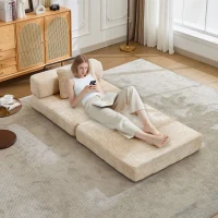 Compressed Sofa Single Seater Modular Sectional with Chenille Fabric, Modular Sofas for Small Spaces Convertible Floor Sofa Bed, 39.5" L x 39.5" W x 25" H, Beige(m-8)