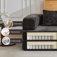 Convertible Sofa Bed Floor Sofa with Fixed-Shape Frame, Chenille Fabric Loveseat Modular Sectional for Apartments, Compressed Sofa 79" L x 39.5" W x 25" H, Black(m-6)