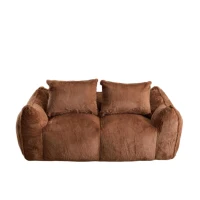 Bean Bag Sofa with High-Density Foam and Faux Fur Fabric, Compressed Sofa Oversized Fluffy Loveseat for Adults, 75" L x 42.5" W x 28.5" H, Brown(m-2)