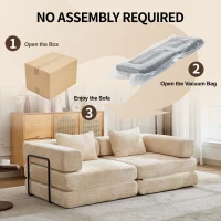Convertible Sofa Bed Floor Sofa with Fixed-Shape Frame and Chenille Fabric, Compressed Sofa for Living Room, 79" L x 39.5" W x 25" H, Beige(m-5)