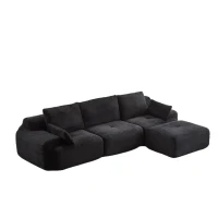 Compressed Sofa Modern Memory Foam Sectional, Pet-Friendly Corduroy Couch, Extra Deep Loveseat for Apartments, 120" L x 71" W x 28.5" H, Black(m-10)
