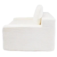 Convertible Sofa Bed Modern Loveseat with Reversible Cushion and Pillows, Compressed Sofa Corduroy Couch for Apartments, 71.5" L x 40.5" W x 25.5" H, White(m-10)