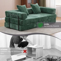 Foldable Sofa Bed Convertible Floor Sofa with Pillow Back Support and Armrest, Compressed Sofa Lounge Sleeper with Chenille Fabric, 77'' L x 37.5'' W x 23.5'' H, Dark Green(m-5)