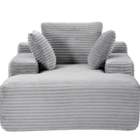 Compressed Sofa Oversized Chaise Lounge Chair with 3 Throw Pillows and Wide Armrest, Modular Sofas for Small Spaces Sleeper Sofa Daybed with Corduroy Fabric, 66'' L x 47'' W x 24'' H, Grey(m-12)