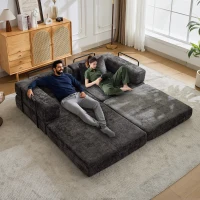 Convertible Sofa Bed Floor Sofa with Fixed-Shape Frame, Chenille Fabric Loveseat Modular Sectional for Apartments, Compressed Sofa 79" L x 39.5" W x 25" H, Black(m-11)