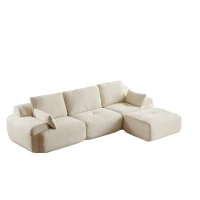 Compressed Sofa Modern Memory Foam Sectional, Pet-Friendly Corduroy Couch, Extra Deep Loveseat for Living Room, 120" L x 71" W x 28.5" H, Beige(m-10)