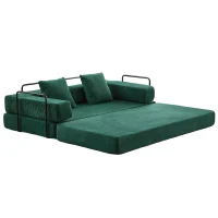 Apartment Sofa Convertible Floor Sofa Bed with Pillow Back Support and Armrest, Compressed Sofa Lounge Sleeper with Corduroy Fabric, 77'' L x 37.5'' W x 23.5'' H, Dark Green(m-11)