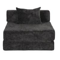 Compressed Sofa Convertible Floor Sofa Bed with Fixed-Shape Frame, Chenille Fabric, Modular Sofas for Small Spaces Single Chaise Longue for Apartments, 39.5" L x 39.5" W x 25" H, Black(m-10)